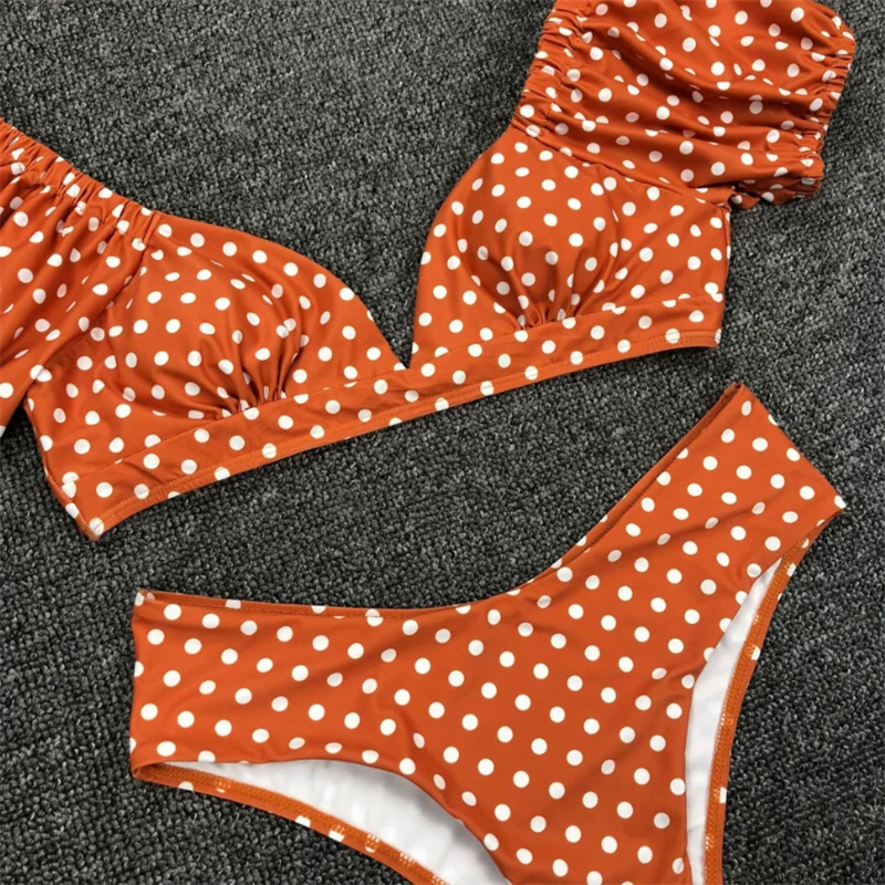 JCSWIM Dot Print Bikini Mujer 2020 High Waist Swimwear Women Summer Bandage Swimsuit Female Two Pieces V Neck Brazilian Biquini | Женская