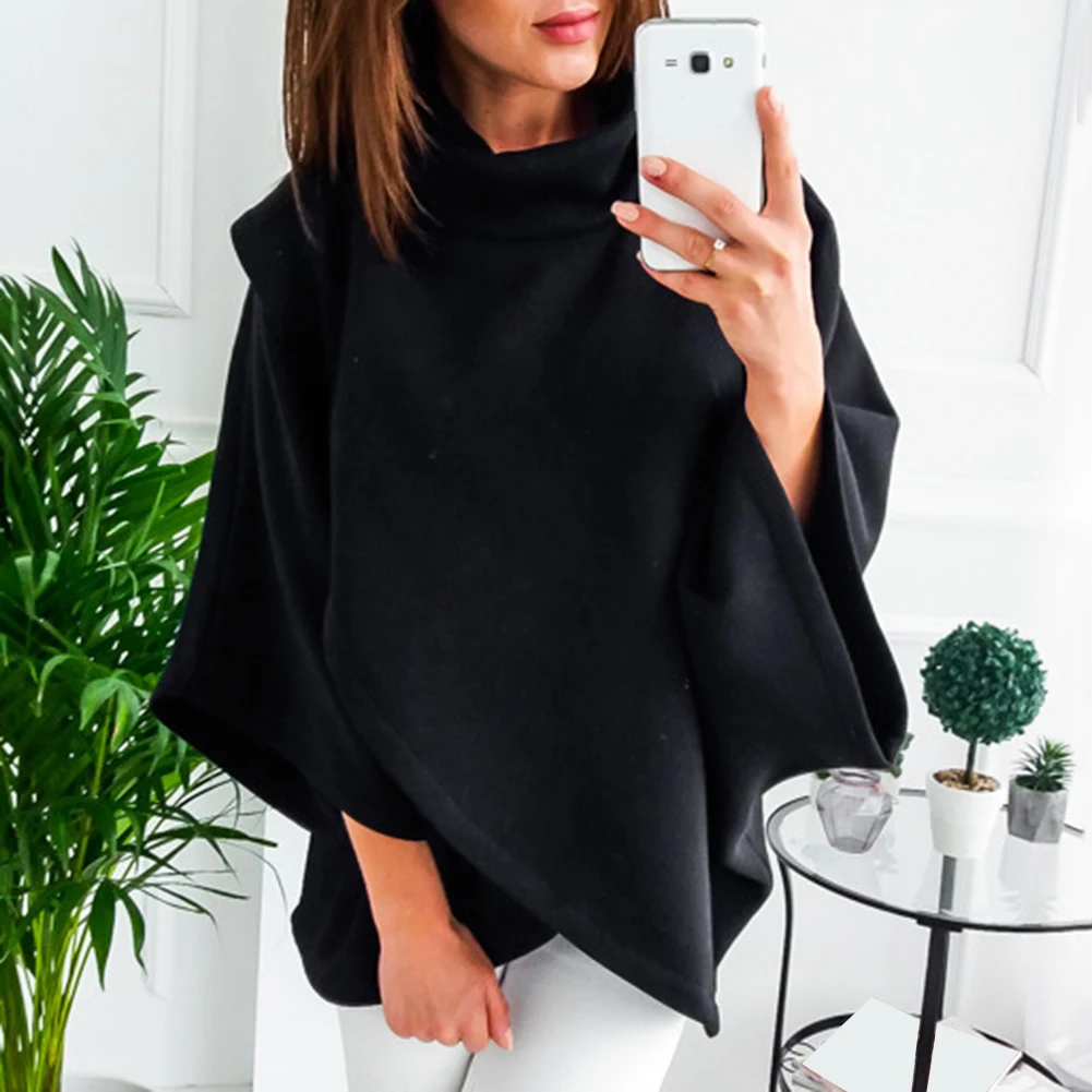 Женская однотонная Водолазка с длинным рукавом асимметричный пуловер из