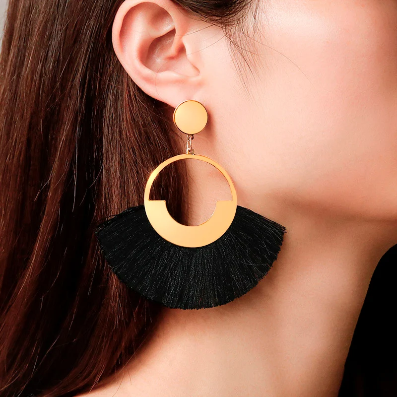 

New Bohemian Big Tassel Drop Earrings for Women 2020 Fashion Statement Wedding Black Fringe Female Earrings Party Jewelry