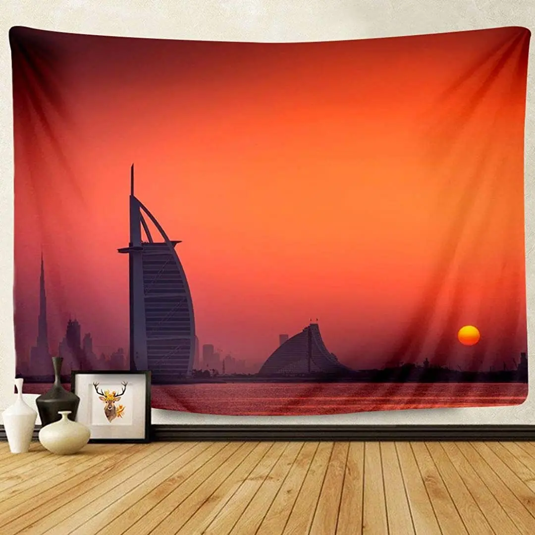 HommomH Landscape Tapestry Anantara The Palm Dubai Resort Wall Hanging Home Decor for Bedroom 60&quotx90" Red | Дом и сад
