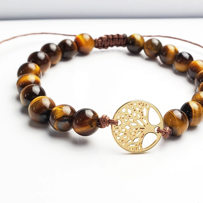 8 мм натуральный тигровый глаз круглый и тибетский золотой жизнь дерева