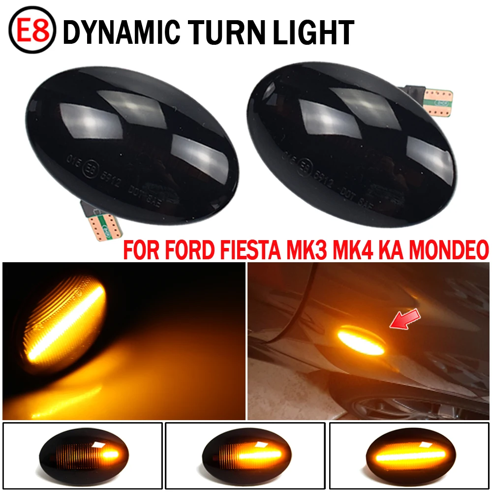 

2Pcs For Fiesta Mondeo Flowing Water Indicator LED Streamer Side Marker Turn Signal Light Smoked Shell Indicator Lights