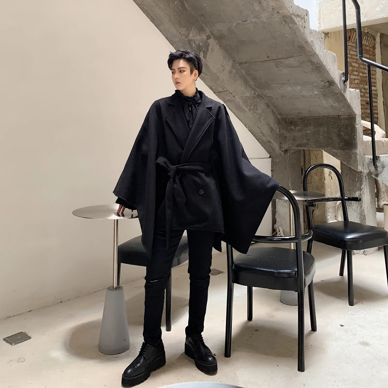 Женский шерстяной плащ большого размера черное винтажное пальто в стиле хип-хоп