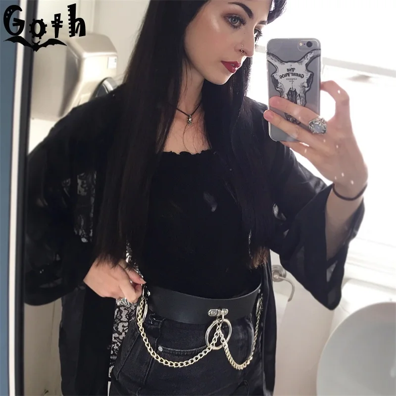 Женский ремень в готическом стиле Goth черный из искусственной кожи на цепочке со