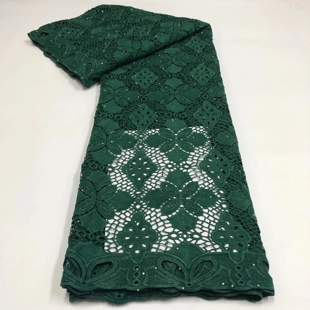 

New arrival Green Cord Guipure Lace Fabric 2020 High Quality African Milk Silk Water Soluble Lace Fabric With Stone For Wedding