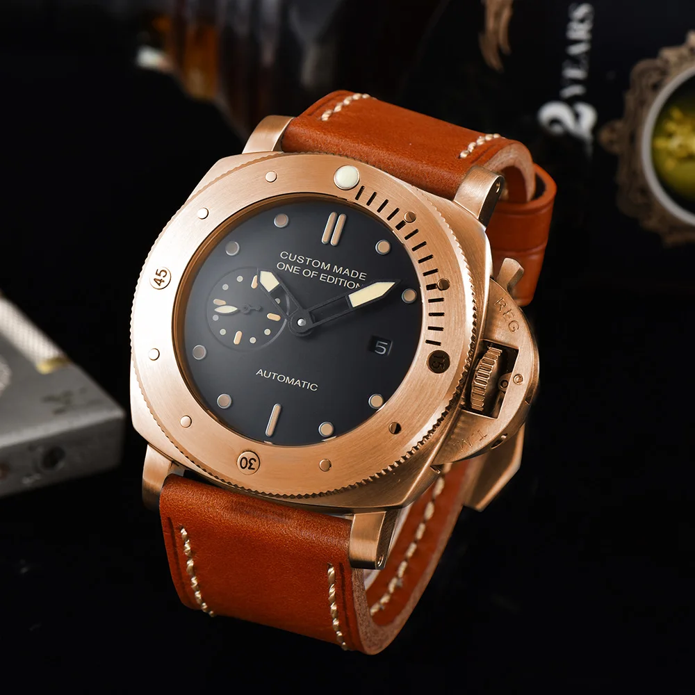 Автоматические часы 47 мм Ретро PVD золотой чехол из нержавеющей стали задняя