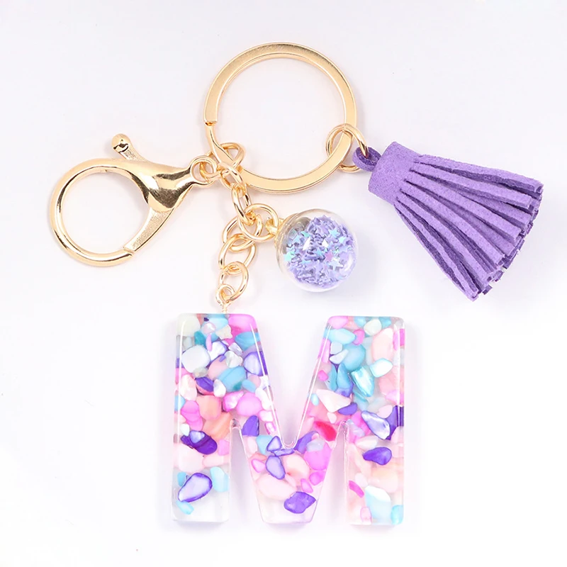 

Fashion Tassel Keychains A-Z Letters Initial Resin Key Chains Rings Handbag Pendant Cute Car Keyring Charm Bag Accessories Gifts