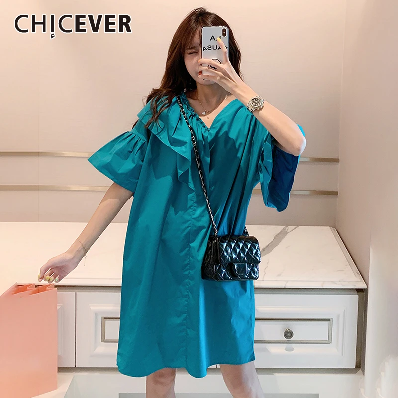 CHICEVER лоскутное асимметричное женское платье с рюшами v образный вырез короткий