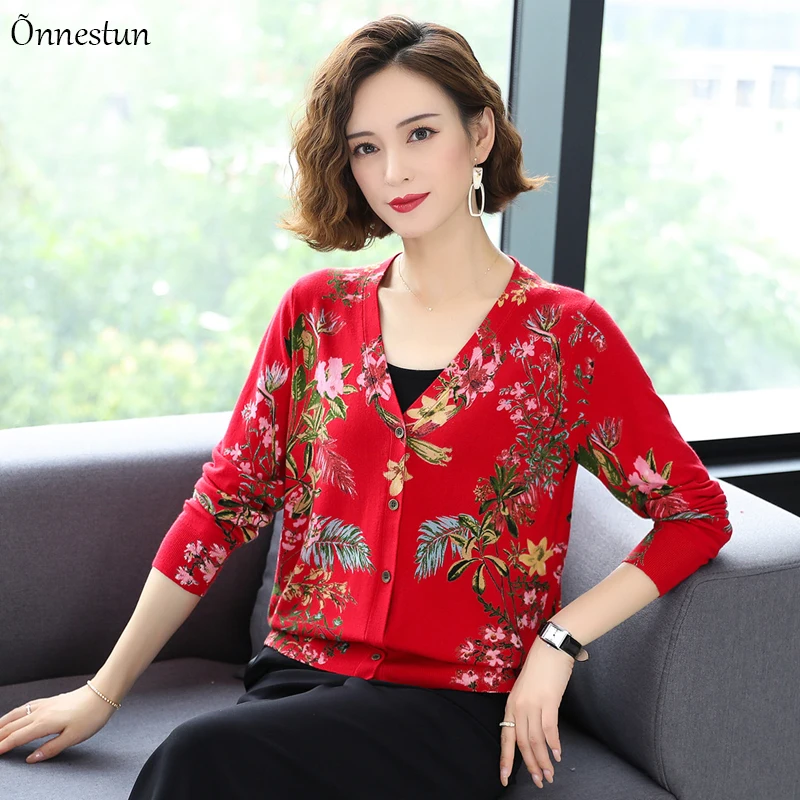 Женский свитер с принтом новый осенний Повседневный v образным вырезом кардиган