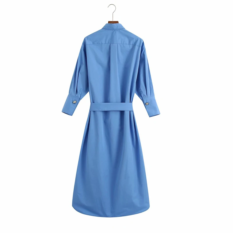 Женское однотонное платье рубашка с длинным рукавом и поясом|Женские платья| |