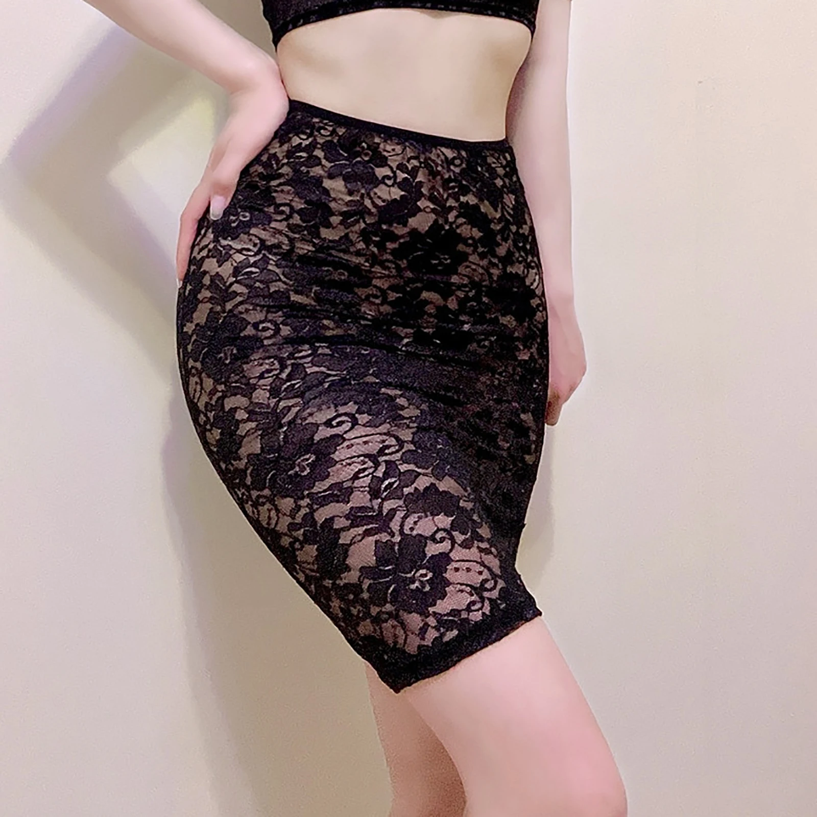 

Ladies See-through Underskirt Womens Elastic Waistband Skirt Flower Pattern Lace Bodycon Pencil Skirt Nightclub Party Costumes