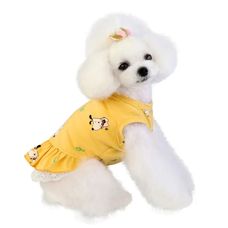 

Cute Dog Dress Comfortable Dog Skirt Fashion Printing Pet Cloth Soild Durable Soft Lace Puppy Dog Accessory Cotton Pet Dress