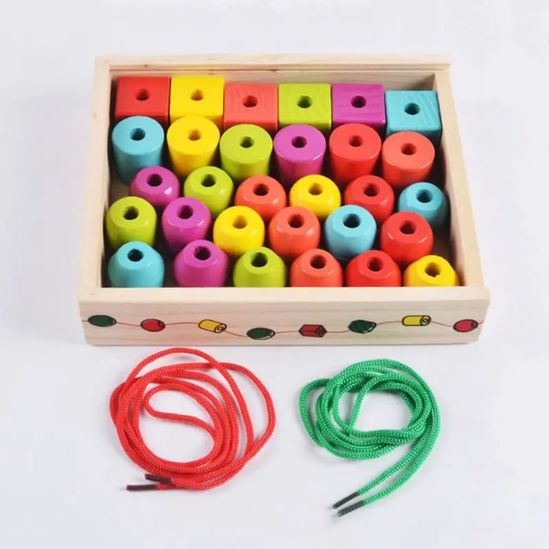 Geometric Shape Wooden Lacing Beads Kids Montessori Threading Educational Toy Gift for Children | Игрушки и хобби