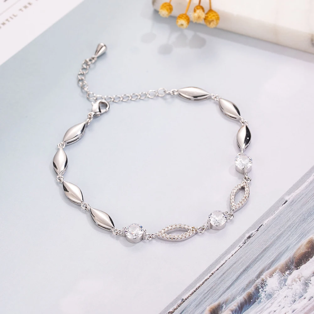Женский браслет из серебра 925 пробы с имитацией бриллиантов|Гибкие и жесткие