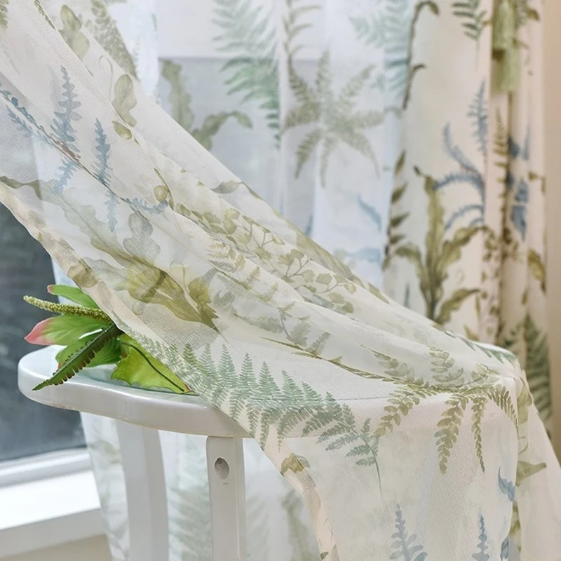Льняные пасторальные шторы с принтом свежего зеленого дерева для гостиной