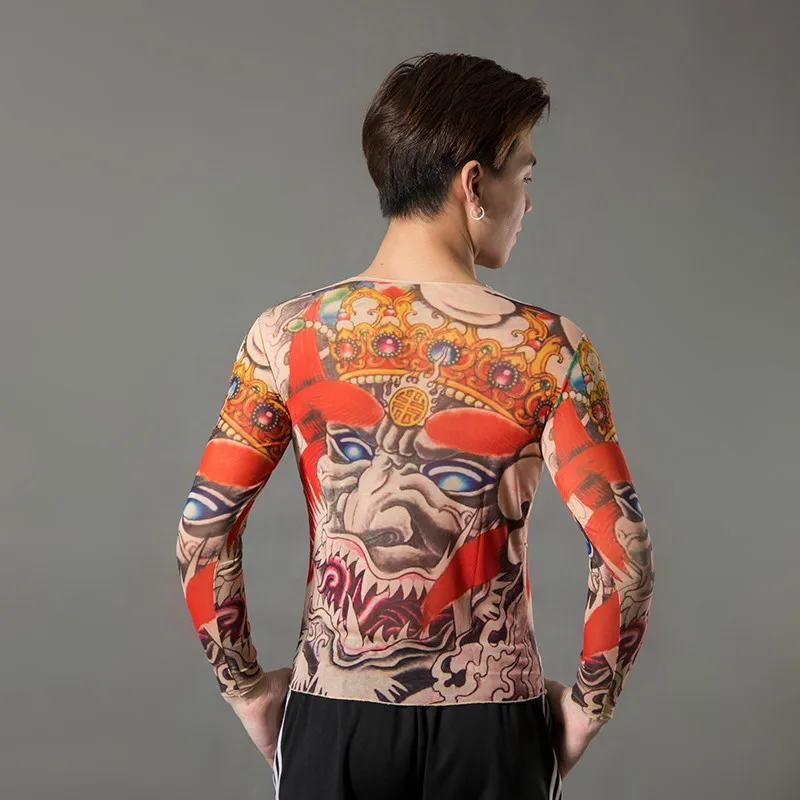 Мужская футболка с длинными рукавами и татуировками панк темно Модные ночные