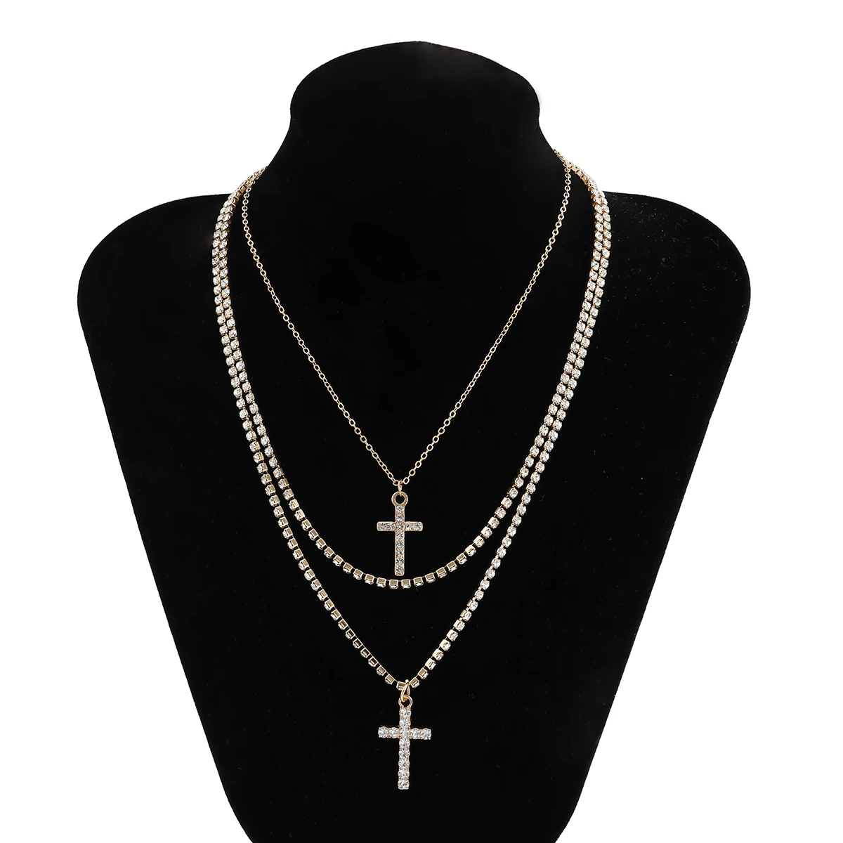

IngeSight.Z 2Pcs/Set Multilayer Luxury Shiny Rhinestones Cross Pendant Necklace Christian Crystal Choker Necklaces Women Jewelry