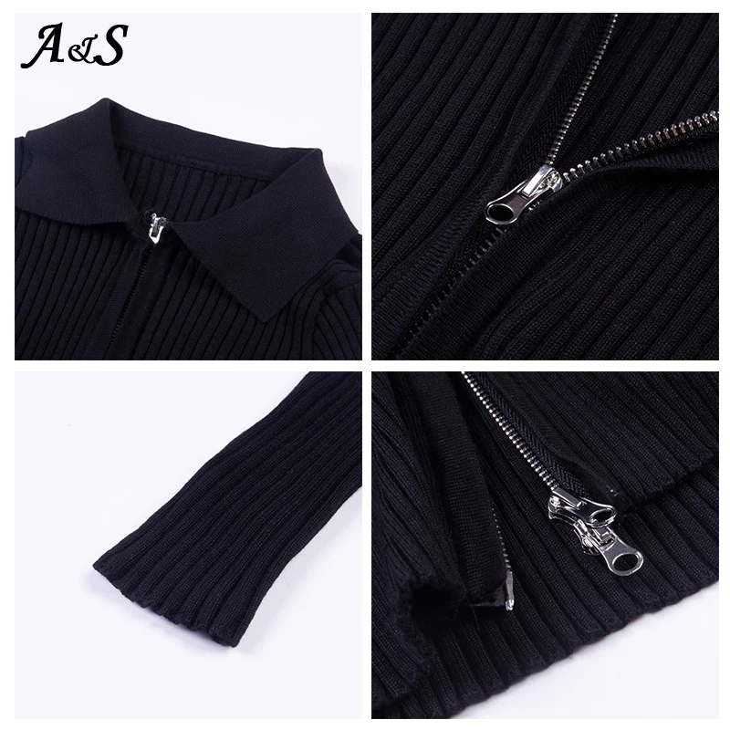 

Anbenser Women's Sweater Ribbed Casual Crop Ladies Sweaters Turn Down Collar Long Sleeves Knitted Pullover Top Female Streetwear