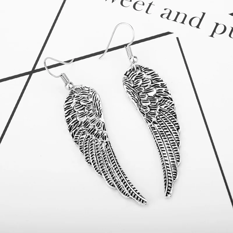 ZRM Punk Retro Angel Wings Earrings Drop Feather Hanging Dangle Metal Earring For Women Girls Gothic Jewelry | Украшения и