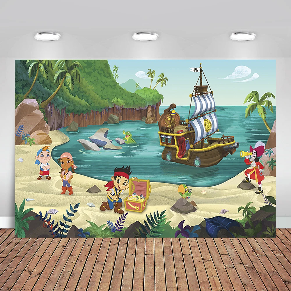

Cartoon Volcano Pirate Mermaid Backdrop Baby Birthday Party Room Table Decoration Photography Photo Kids Custom Vinyl Background