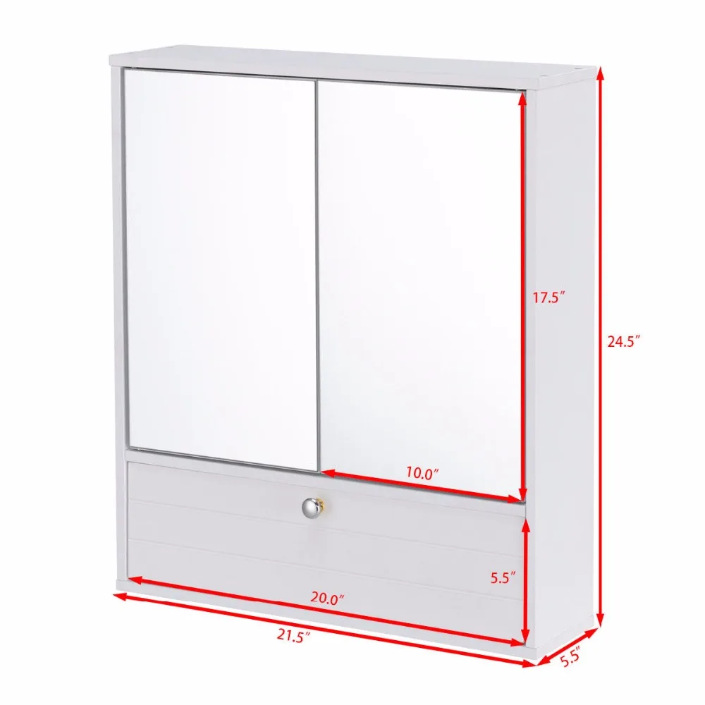 

Giantex Bathroom Cabinet Double Mirror Door Wall Mount Storage Wood Shelf White Modern Bathroom Furniture HW57021
