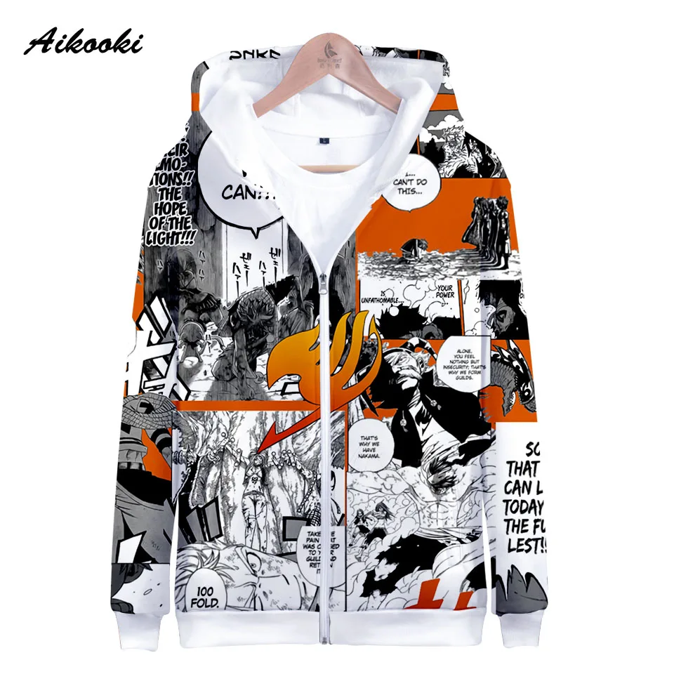 

2021 New Aikooki Fairy Tail Zipper Hoodies Men/Women Sweatshirt Hoody 3D Fairy Tail Hooded Boy/Girl Autumn Winter Full Printing