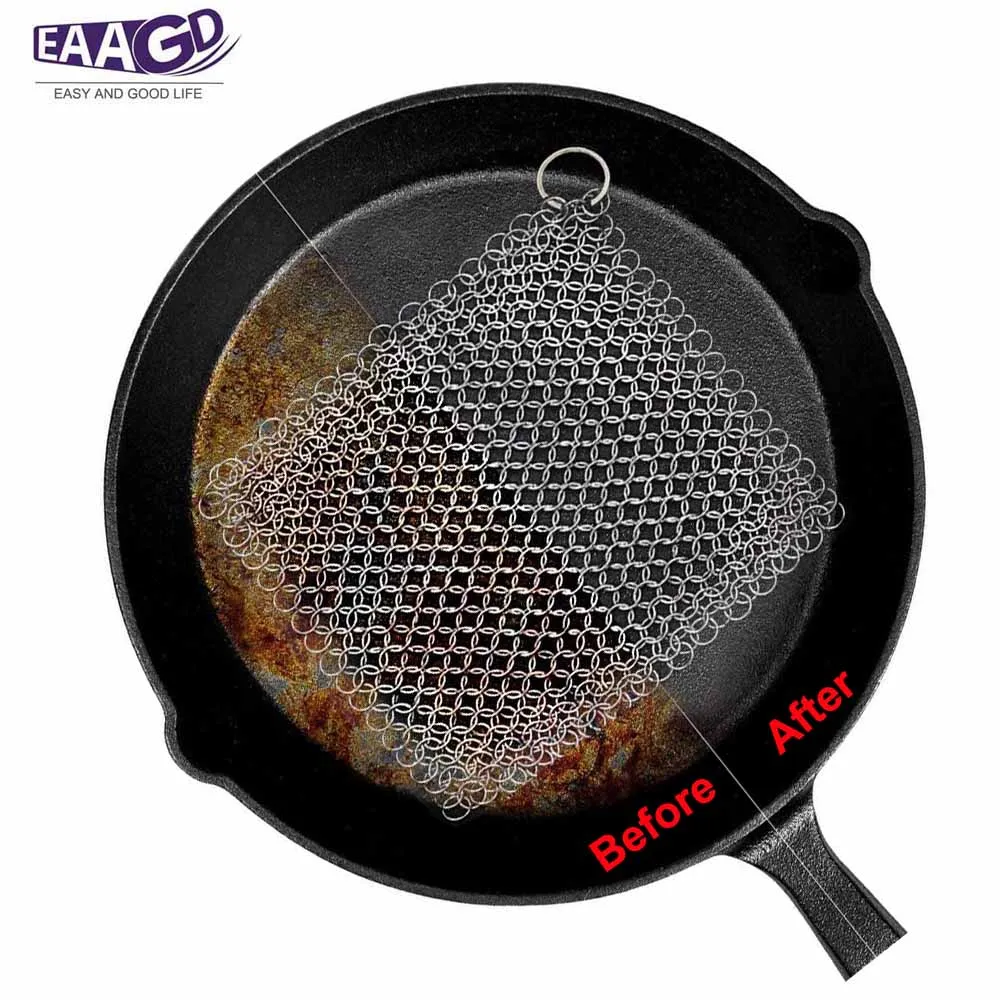 

316 Stainless Steel Cast Iron Cleaner Scrubber for Cast Iron Pan, Ultra-hygienic Anti-Rust Cast Iron Scraper with Corner Ring