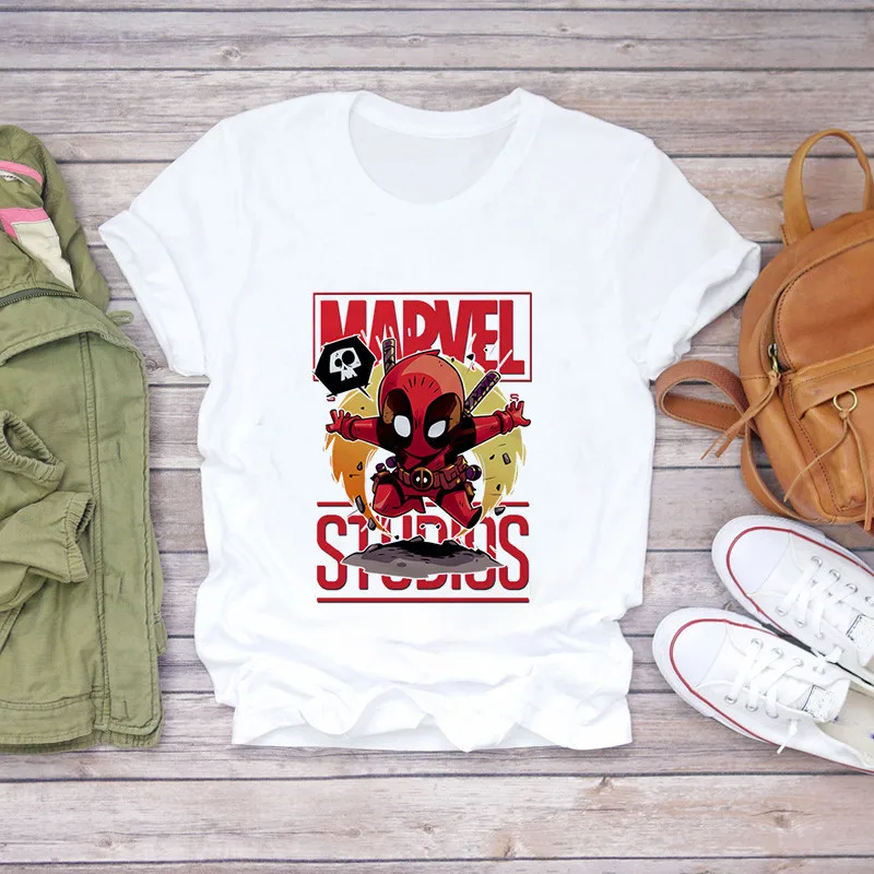 

Summer Fashion Women White Marvel Blouses Tshirt ђболка женский 2021 Super Hero Cartoon Movie Characters Shirt Femme Harajuku