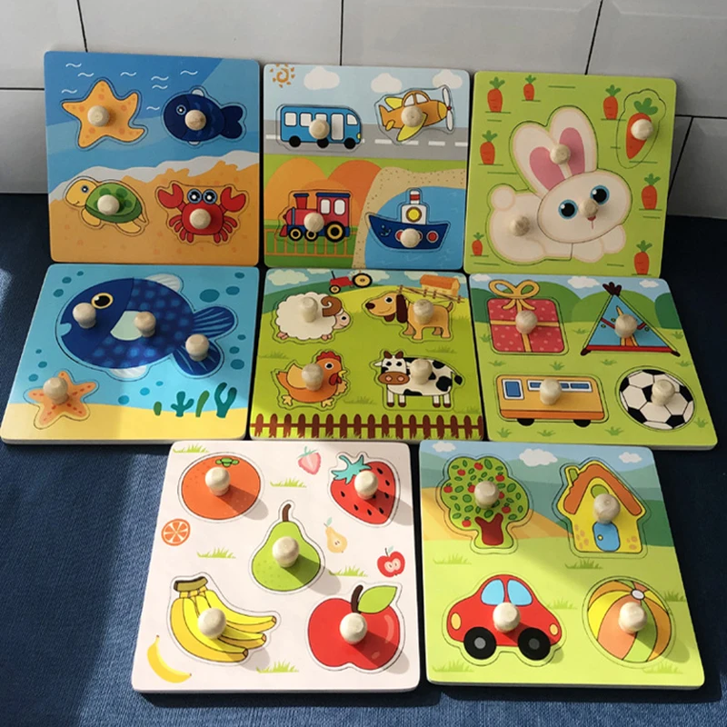 Детский деревянный 3D-пазл с ручками игрушки для детей Мультяшные животные