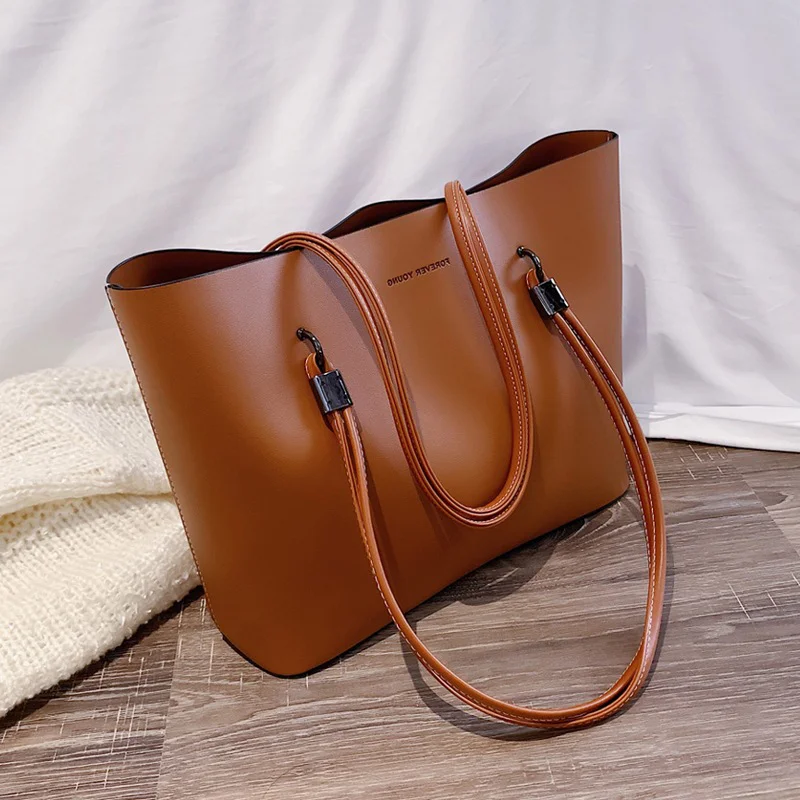 

New Korean Handbag Trendy One Shoulder Tote Bag Simple And Large Capacity Student Commuting Bag Women's Bag In Solid Color