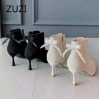 ZUZI2021 г. Новые ботинки Martn на высоком каблуке-шпильке с острым носком женские полусапожки на молнии сбоку, стразы