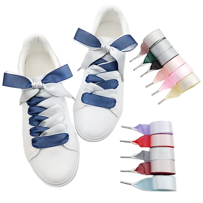 

1Pair Satin Silk Ribbon Shoelaces Double-faced Snow Yarn Shoe Lace Fashion Sneakers Shoe Laces 2CM Width 80/100/120cm Length