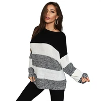 Long-sleeved sweater sweater women fallwinter loose round neck striped color matching outer wear 2020 new pullover casual top