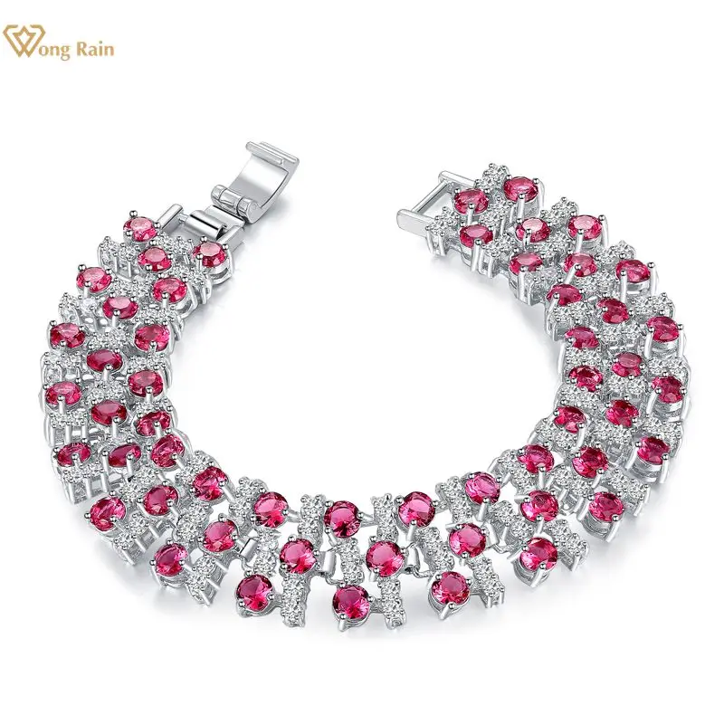 

Wong Rain Luxury 925 Sterling Silver Created Moisaanite Amethyst Gemstone Bangle Charm Wedding Bracelet Fine Jewelry Wholesale