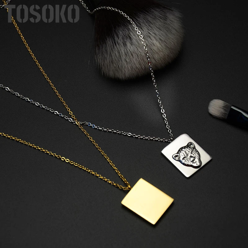 

TOSOKO Jewelry Titanium Steel Rose Gold Color Leopard Head Clavicle Necklace Fashion Leopard Jewelry Necklace For Women BSP162
