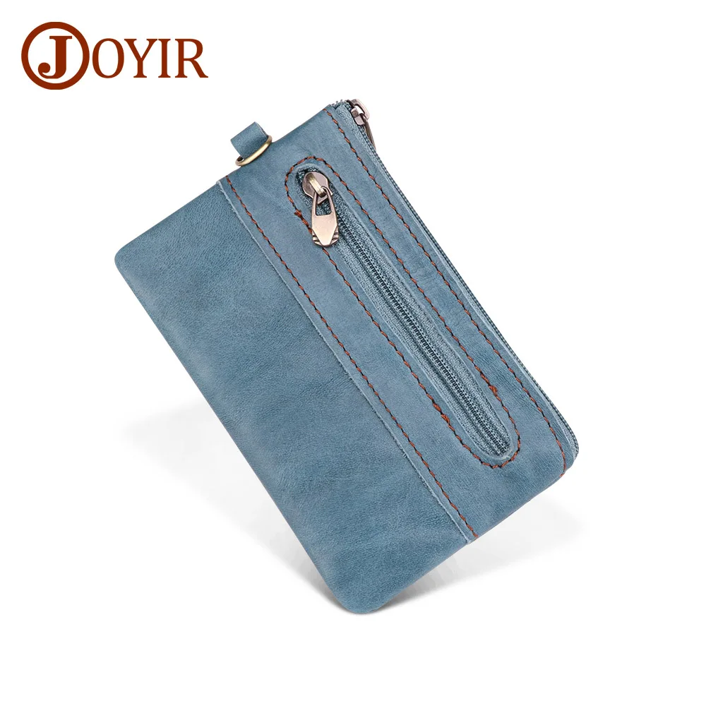 light blue JOYIR Кошелек для монет из натуральной кожи для мужчин и женщин, маленький кошелек для мелочи, мини кошелек на молнии, держатель для карт, маленькая сумочка для денег - Цвет: light blue
