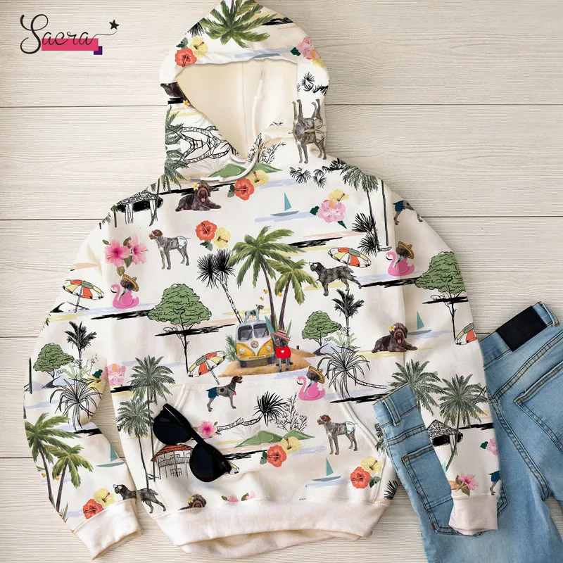 

2021 Summer Flower Hawaii Seamless Dog Men Hoodies Big Size Long Sleeve Anime Men Clothing Outdoor Sport Sweatshirts