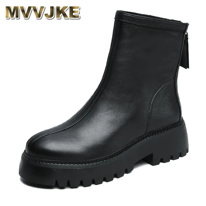 

MVVJKE Womens casual chelsea boots black brown platform shoes original leather boot ladies streetwear autumn winter ankle botas