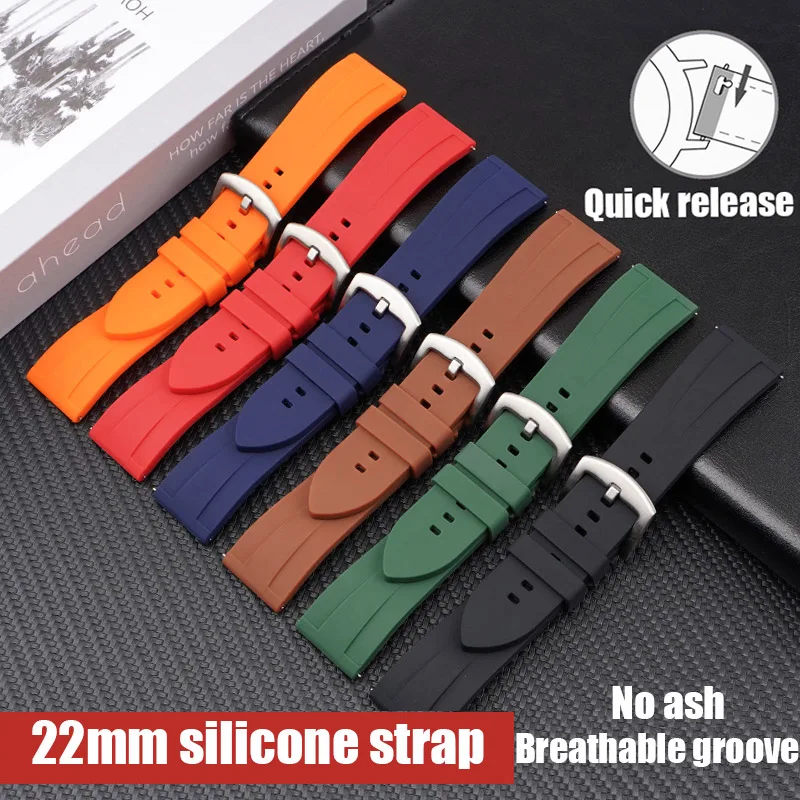 20mm 22mm 24mm Sport Silicone Strap Men Women Quick Release Waterproof Diving Rubber Bracelet for Seiko/Omega/Huawei Watch Band