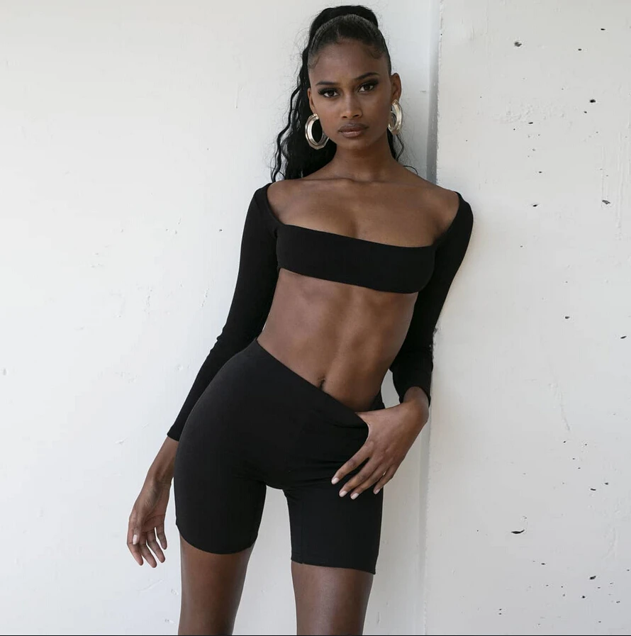 

2020 new sexy word collar short long-sleeved shorts sports bottoming casual wear female running clothes yoga suit gym suit