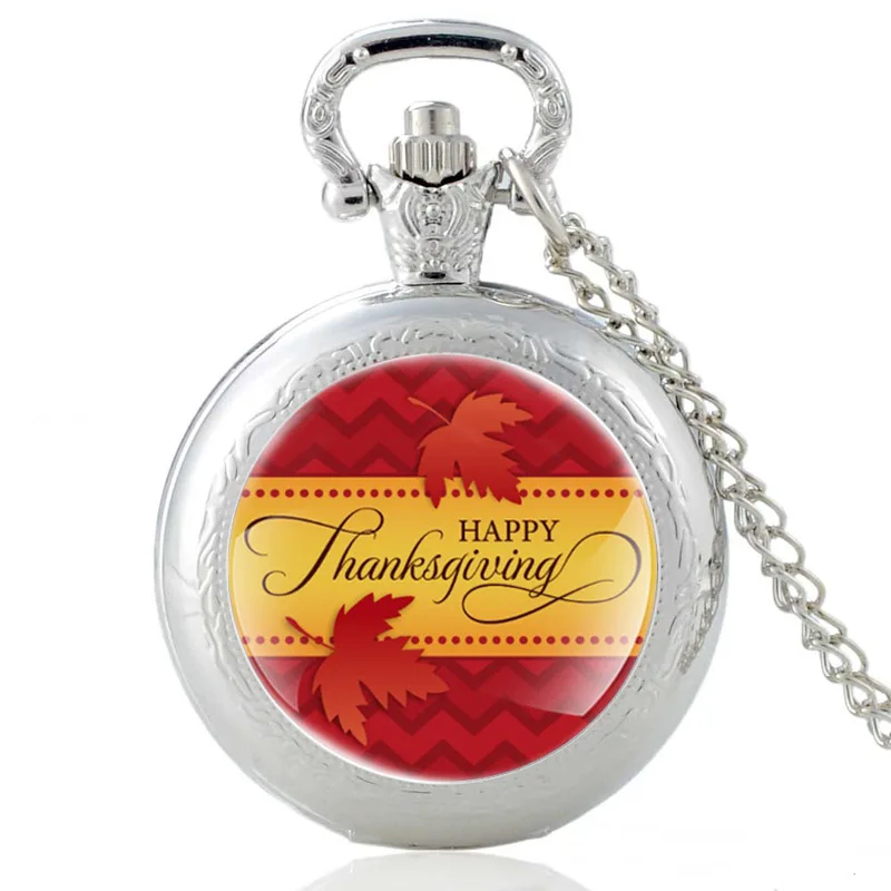 С Днем Благодарения серебряные винтажные кварцевые карманные часы для мужчин и