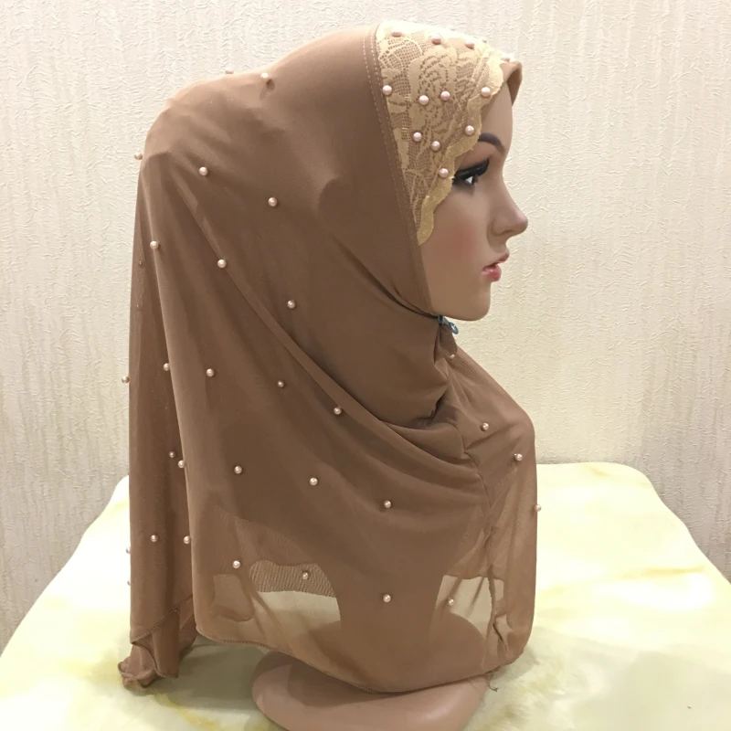 H1399 новейший двухслойный хиджаб amira с бусинами ручной работы исламский шарф