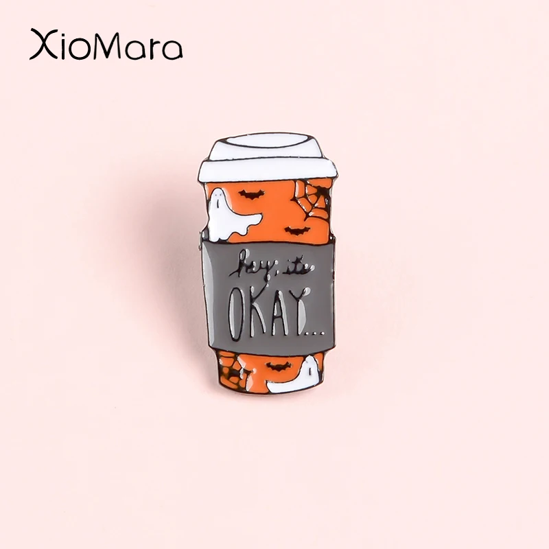 Эй это нормально Хэллоуин кофе заколки чашки путешествия броши для go значки