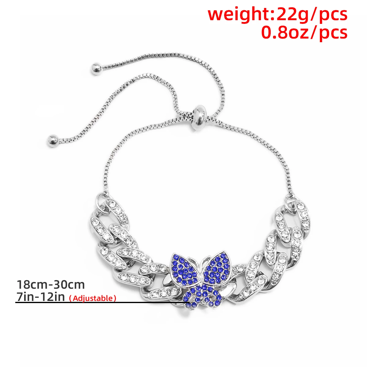 

Kpop Shiny Crystal Butterfly Bracelet on Hand Luxury Rhinestone Cuban Chain Couple Bracelet for Women Girls Jewelry Gift 2021