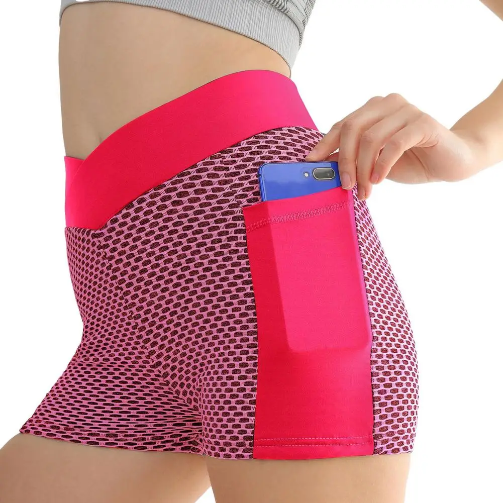 

High Waist Spandex Yoga Shorts With Pockets Workout Shorts Slim Fit High Waist Yoga Sport Shorts Hip Push Up Women Plain