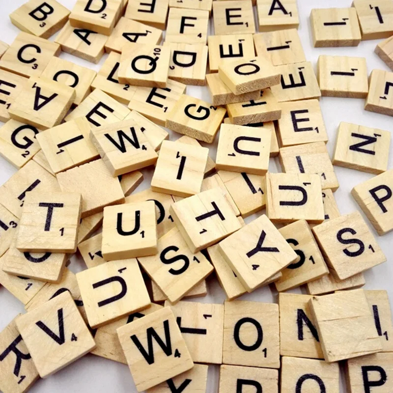 

100Pcs Wooden Alphabet Scrabble Tiles Black Letters & Numbers For Crafts Wood Digital Puzzle