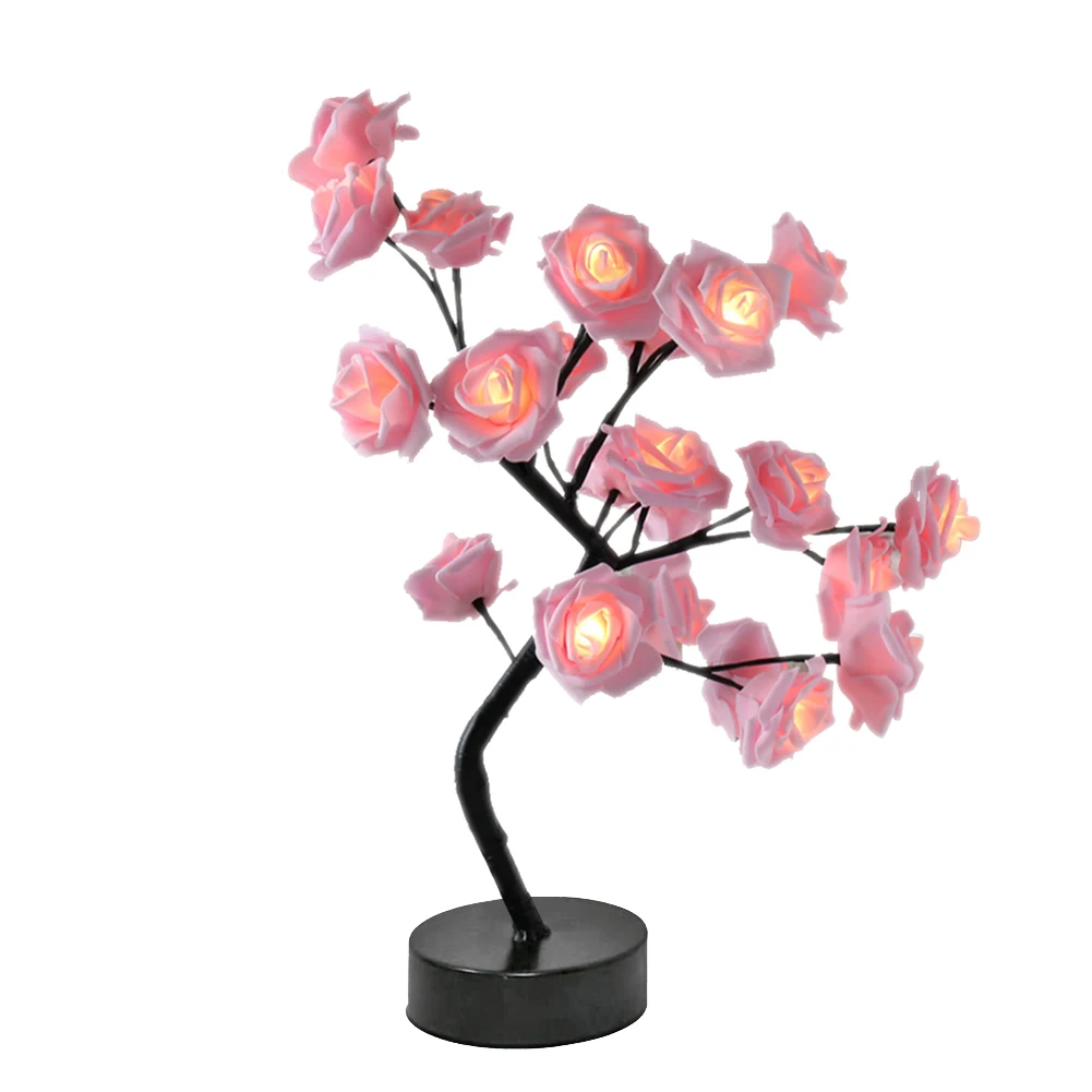 

Night Lights Party Wedding Home Decor Gift USB Rose Bouquet LED Tree Table Lamp Sleeping Light Bedside Table Lamp