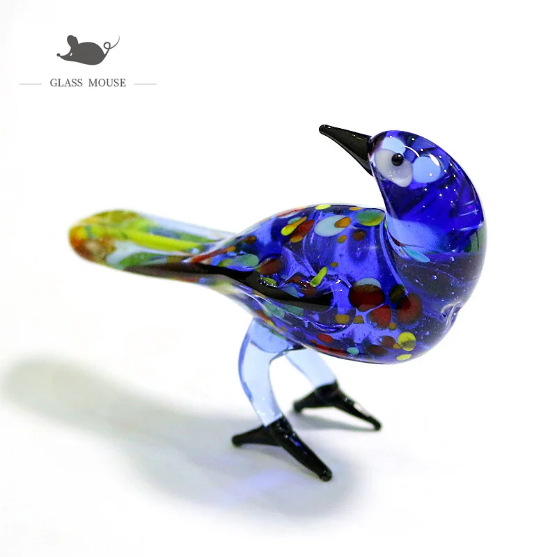 

Handmade Miniature Murano Glass Dark Blue Bird Craft Figurines Cute Vivid Animal Ornaments Christmas Home Decoration Accessories