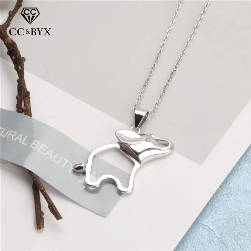 Кулоны CC для женщин цепочка из серебра 925 пробы с имитацией слона милый кулон без