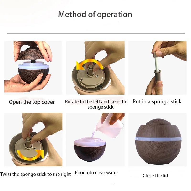 

ZIFENGZHILIAN USB Air Humidifier wood grain Essential Oil Diffuser Ultrasonic Cool Mist Air Purifier 5 Color